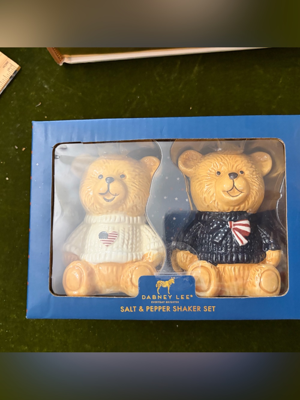 Dabney Lee Blue & White Teddy Bear Salt & Pepper Shaker Set